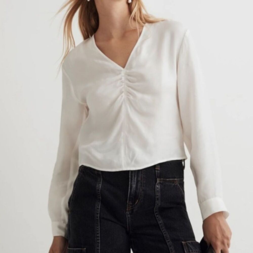 Madewell White Ruched Front Blouse Size 10